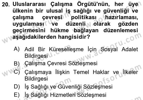 İş Sağlığı ve Güvenliği Dersi 2018 - 2019 Yılı 3 Ders Sınav Soruları 20. Soru