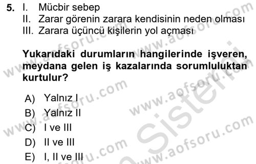 İş Sağlığı ve Güvenliği Dersi 2018 - 2019 Yılı 3 Ders Sınav Soruları 5. Soru