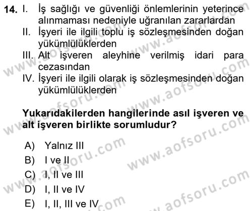 İş Sağlığı ve Güvenliği Dersi 2018 - 2019 Yılı (Vize) Ara Sınav Soruları 14. Soru