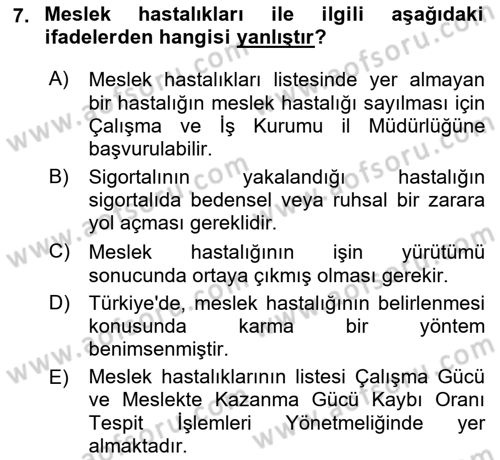 İş Sağlığı ve Güvenliği Dersi 2018 - 2019 Yılı (Vize) Ara Sınav Soruları 7. Soru
