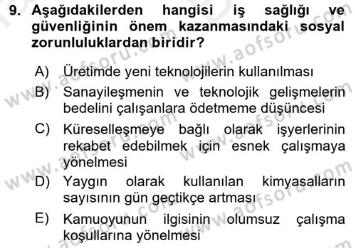 İş Sağlığı ve Güvenliği Dersi 2018 - 2019 Yılı (Vize) Ara Sınav Soruları 9. Soru