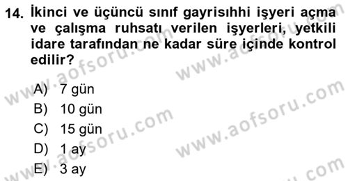 İş Sağlığı ve Güvenliği Dersi 2018 - 2019 Yılı (Final) Dönem Sonu Sınav Soruları 14. Soru