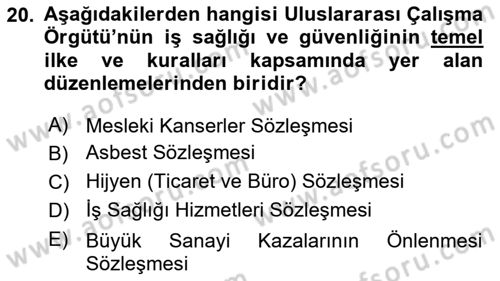 İş Sağlığı ve Güvenliği Dersi 2018 - 2019 Yılı (Final) Dönem Sonu Sınav Soruları 20. Soru