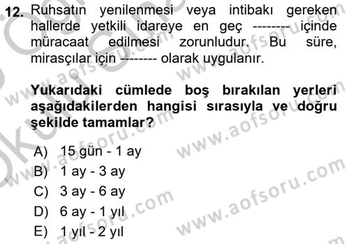 İş Sağlığı ve Güvenliği Dersi 2018 - 2019 Yılı Yaz Okulu Sınav Soruları 12. Soru