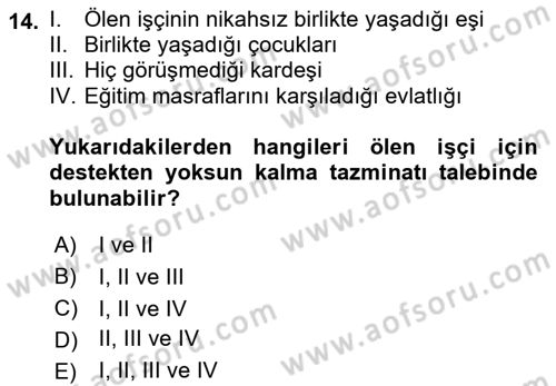 İş Sağlığı ve Güvenliği Dersi 2018 - 2019 Yılı Yaz Okulu Sınav Soruları 14. Soru