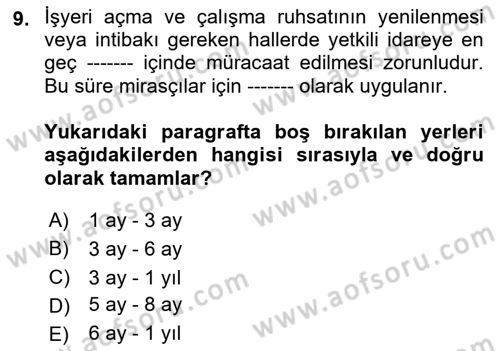 İş Sağlığı ve Güvenliği Dersi 2021 - 2022 Yılı (Final) Dönem Sonu Sınav Soruları 9. Soru