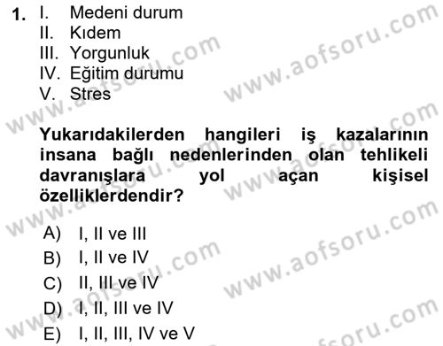 İş Sağlığı ve Güvenliği Dersi 2021 - 2022 Yılı Yaz Okulu Sınav Soruları 1. Soru