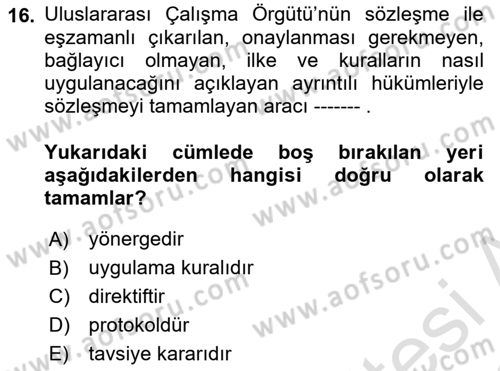 İş Sağlığı ve Güvenliği Dersi 2021 - 2022 Yılı Yaz Okulu Sınav Soruları 16. Soru