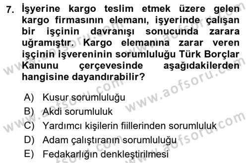 İş Sağlığı ve Güvenliği Dersi 2021 - 2022 Yılı Yaz Okulu Sınav Soruları 7. Soru