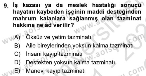 İş Sağlığı ve Güvenliği Dersi 2021 - 2022 Yılı Yaz Okulu Sınav Soruları 9. Soru