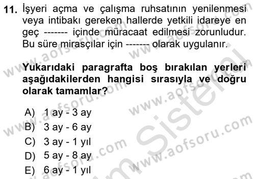 İş Sağlığı ve Güvenliği Dersi 2022 - 2023 Yılı Yaz Okulu Sınav Soruları 11. Soru