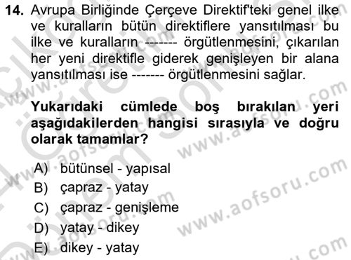 İş Sağlığı ve Güvenliği Dersi 2023 - 2024 Yılı (Final) Dönem Sonu Sınav Soruları 14. Soru