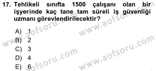 İş Sağlığı ve Güvenliği Dersi 2023 - 2024 Yılı (Final) Dönem Sonu Sınav Soruları 17. Soru