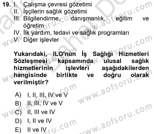 İş Sağlığı ve Güvenliği Dersi 2023 - 2024 Yılı (Final) Dönem Sonu Sınav Soruları 19. Soru