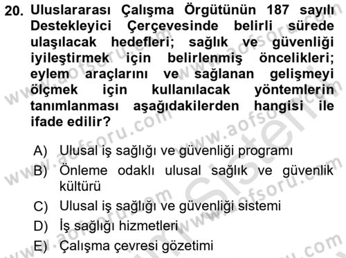 İş Sağlığı ve Güvenliği Dersi 2023 - 2024 Yılı (Final) Dönem Sonu Sınav Soruları 20. Soru