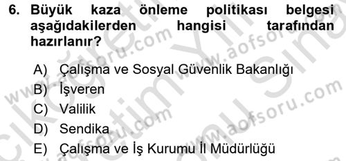 İş Sağlığı ve Güvenliği Dersi 2023 - 2024 Yılı (Final) Dönem Sonu Sınav Soruları 6. Soru