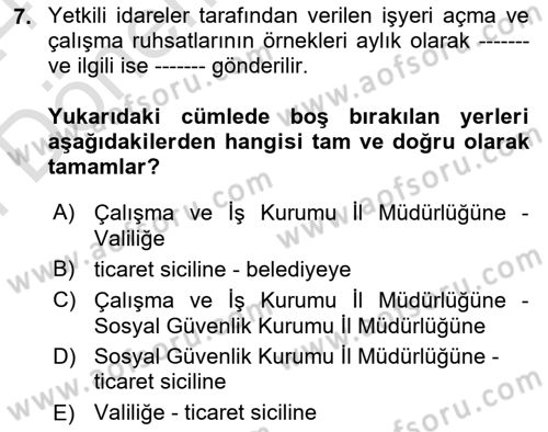 İş Sağlığı ve Güvenliği Dersi 2023 - 2024 Yılı (Final) Dönem Sonu Sınav Soruları 7. Soru