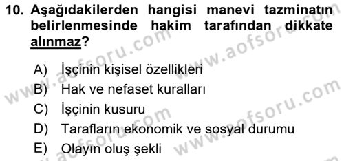 İş Sağlığı ve Güvenliği Dersi 2023 - 2024 Yılı Yaz Okulu Sınav Soruları 10. Soru