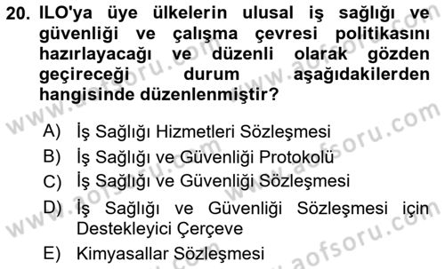İş Sağlığı ve Güvenliği Dersi 2023 - 2024 Yılı Yaz Okulu Sınav Soruları 20. Soru
