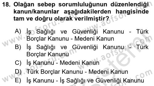 İş Sağlığı ve Güvenliği Dersi 2024 - 2025 Yılı (Vize) Ara Sınav Soruları 18. Soru