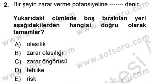 İş Sağlığı ve Güvenliği Dersi 2024 - 2025 Yılı (Vize) Ara Sınav Soruları 2. Soru