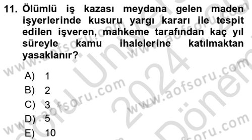 İş Sağlığı ve Güvenliği Dersi 2024 - 2025 Yılı (Final) Dönem Sonu Sınav Soruları 11. Soru