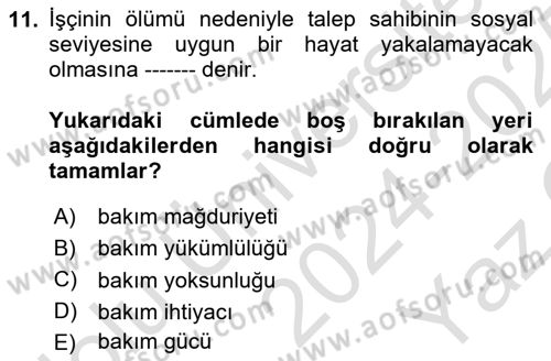 İş Sağlığı ve Güvenliği Dersi 2024 - 2025 Yılı Yaz Okulu Sınav Soruları 11. Soru