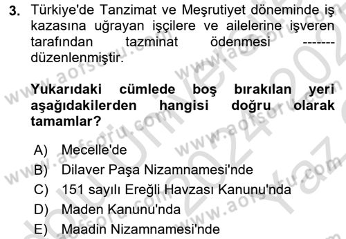 İş Sağlığı ve Güvenliği Dersi 2024 - 2025 Yılı Yaz Okulu Sınav Soruları 3. Soru