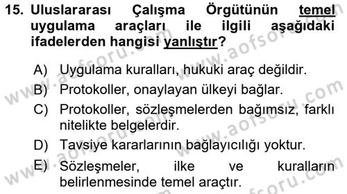 İş Sağlığı ve Güvenliği Dersi 2025 - 2026 Yılı (Final) Dönem Sonu Sınav Soruları 15. Soru