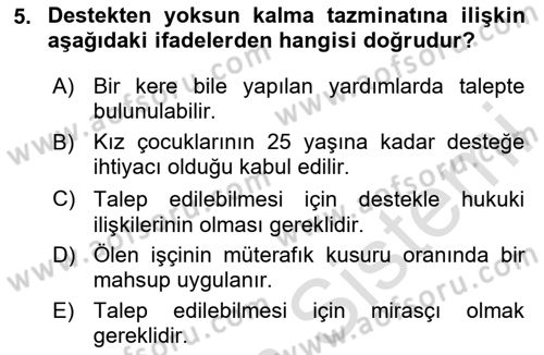 İş Sağlığı ve Güvenliği Dersi 2025 - 2026 Yılı (Final) Dönem Sonu Sınav Soruları 5. Soru