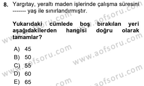 İş Sağlığı ve Güvenliği Dersi 2025 - 2026 Yılı (Final) Dönem Sonu Sınav Soruları 8. Soru