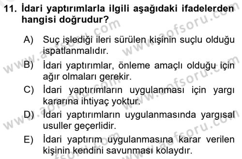 İş Sağlığı ve Güvenliği -x Dersi 2015 - 2016 Yılı Tek Ders Sınav Soruları 11. Soru