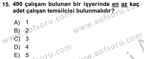 İş Sağlığı ve Güvenliği -x Dersi 2018 - 2019 Yılı Yaz Okulu Sınav Soruları 15. Soru