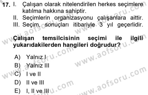 İş Sağlığı ve Güvenliği -x Dersi 2018 - 2019 Yılı Yaz Okulu Sınav Soruları 17. Soru