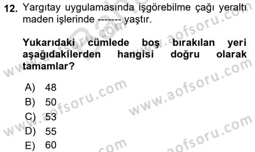 İş Sağlığı ve Güvenliği -x Dersi 2021 - 2022 Yılı (Final) Dönem Sonu Sınav Soruları 12. Soru