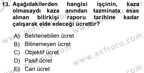İş Sağlığı ve Güvenliği -x Dersi 2022 - 2023 Yılı Yaz Okulu Sınav Soruları 13. Soru