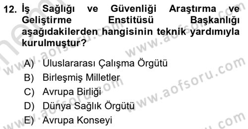 İş Sağlığı ve Güvenliği -x Dersi 2023 - 2024 Yılı (Vize) Ara Sınav Soruları 12. Soru