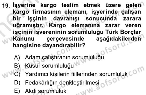 İş Sağlığı ve Güvenliği -x Dersi 2023 - 2024 Yılı (Vize) Ara Sınav Soruları 19. Soru