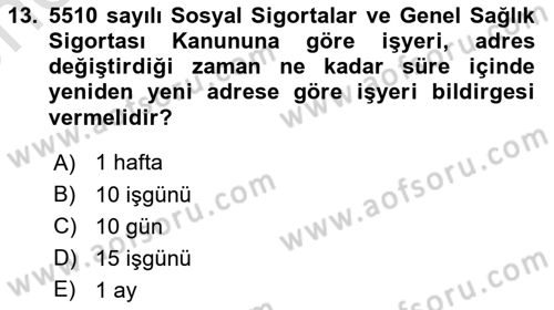 İş Sağlığı ve Güvenliği -x Dersi 2024 - 2025 Yılı (Vize) Ara Sınav Soruları 13. Soru