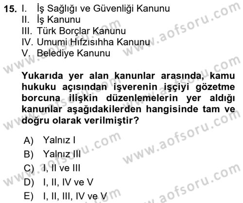 İş Sağlığı ve Güvenliği -x Dersi 2024 - 2025 Yılı (Vize) Ara Sınav Soruları 15. Soru