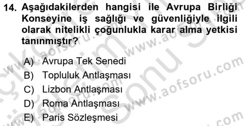 İş Sağlığı ve Güvenliği -x Dersi 2024 - 2025 Yılı (Final) Dönem Sonu Sınav Soruları 14. Soru