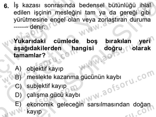 İş Sağlığı ve Güvenliği -x Dersi 2024 - 2025 Yılı (Final) Dönem Sonu Sınav Soruları 6. Soru