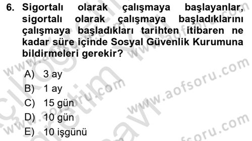 İş Sağlığı ve Güvenliği -x Dersi 2024 - 2025 Yılı Yaz Okulu Sınav Soruları 6. Soru