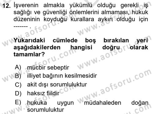 İş Sağlığı ve Güvenliği -x Dersi 2025 - 2026 Yılı (Vize) Ara Sınav Soruları 12. Soru