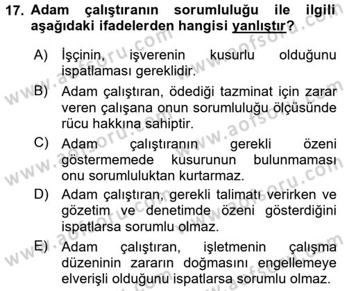 İş Sağlığı ve Güvenliği -x Dersi 2025 - 2026 Yılı (Vize) Ara Sınav Soruları 17. Soru