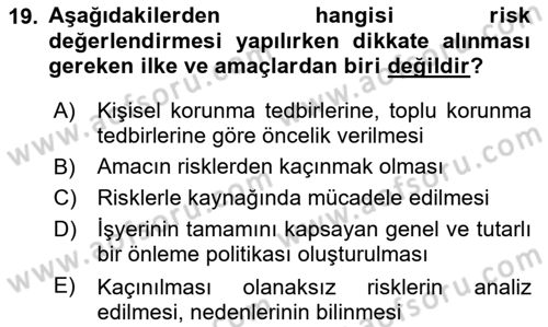 İş Sağlığı ve Güvenliği -x Dersi 2025 - 2026 Yılı (Vize) Ara Sınav Soruları 19. Soru
