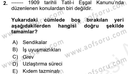 Çalışma İlişkileri Tarihi Dersi 2017 - 2018 Yılı 3 Ders Sınav Soruları 2. Soru