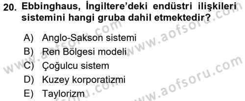 Çalışma İlişkileri Tarihi Dersi 2017 - 2018 Yılı 3 Ders Sınav Soruları 20. Soru