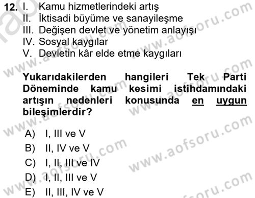Çalışma İlişkileri Tarihi Dersi 2017 - 2018 Yılı (Vize) Ara Sınav Soruları 12. Soru