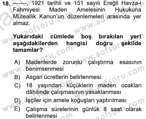 Çalışma İlişkileri Tarihi Dersi 2017 - 2018 Yılı (Vize) Ara Sınav Soruları 18. Soru